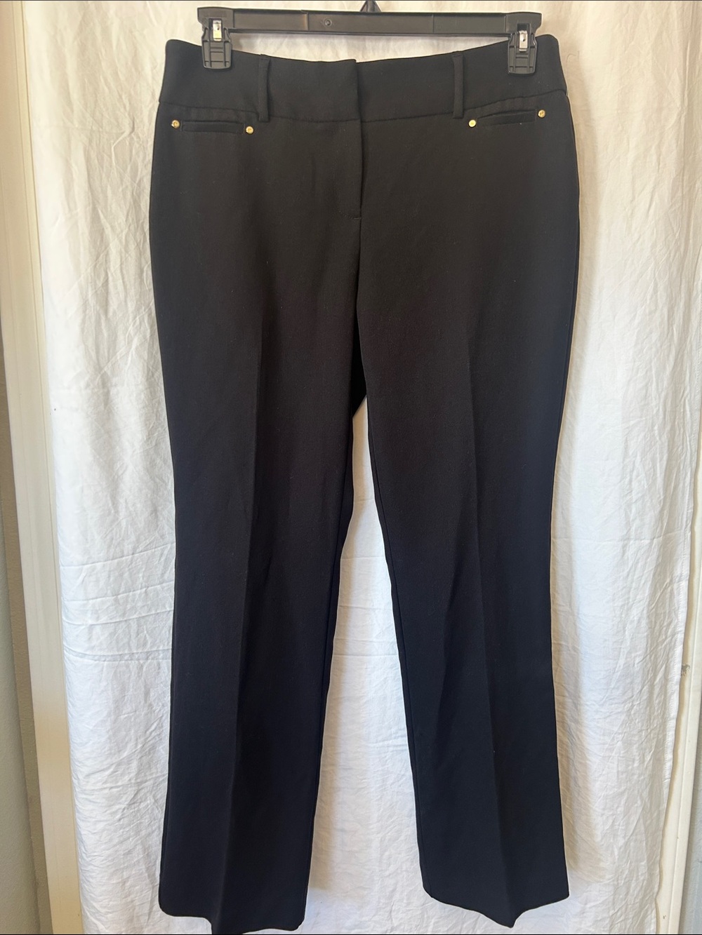 Anne Klein Black Straight-Leg Dress Trousers with Gold Accents